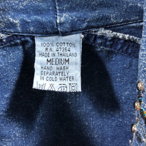 Ladies 1980's Denim Trench Coat with Embroidery and Studding Size Medium - Picture 7 of 8